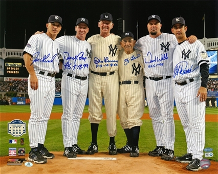 New York Yankees Perfect Game Pitchers & Catchers Multi Signed Photo From Final Game at Yankee Stadium with 6 Signatures (MLB Authenticated & Steiner)